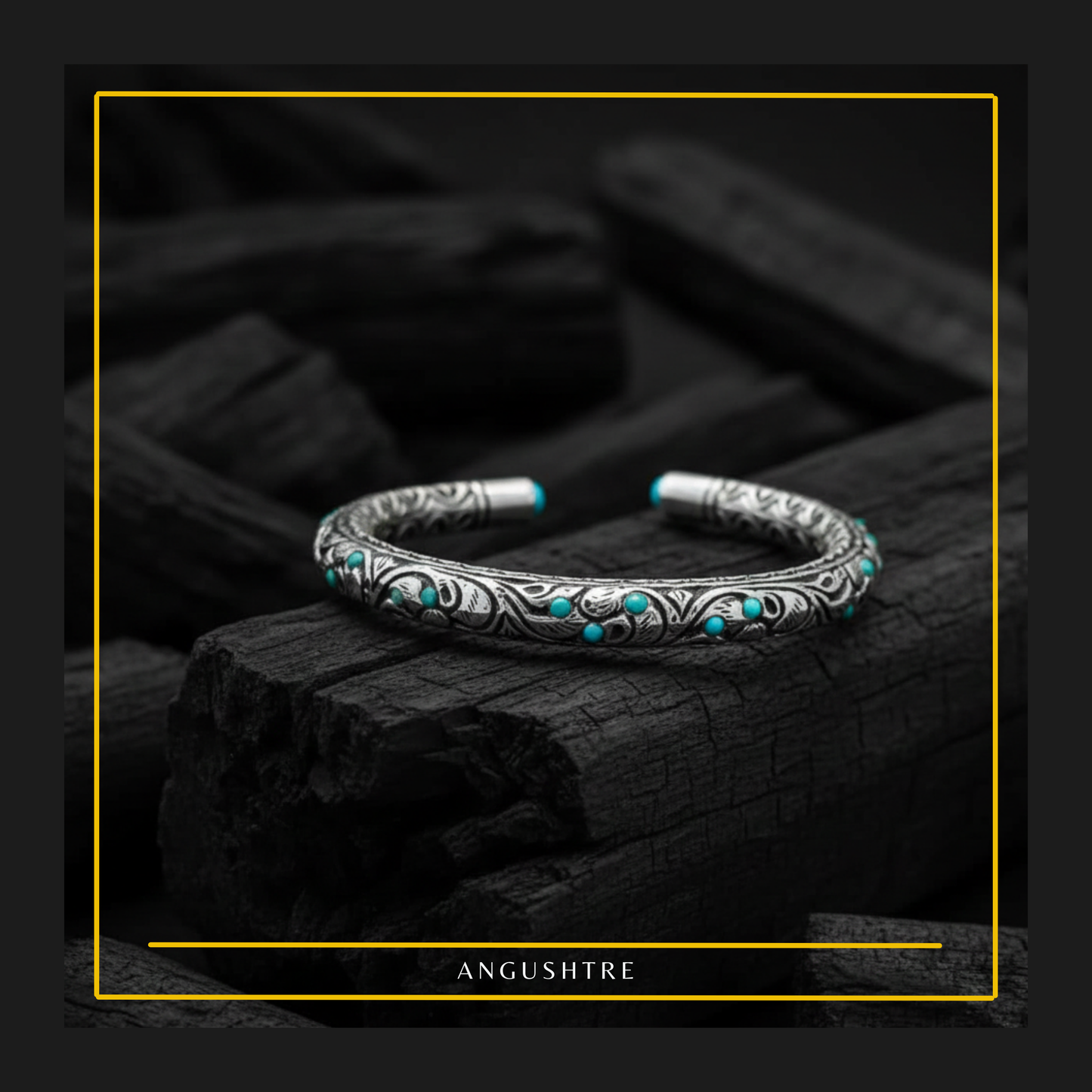 925 Sterling Silver Chitrali Bangle with Natural Firoza Stones