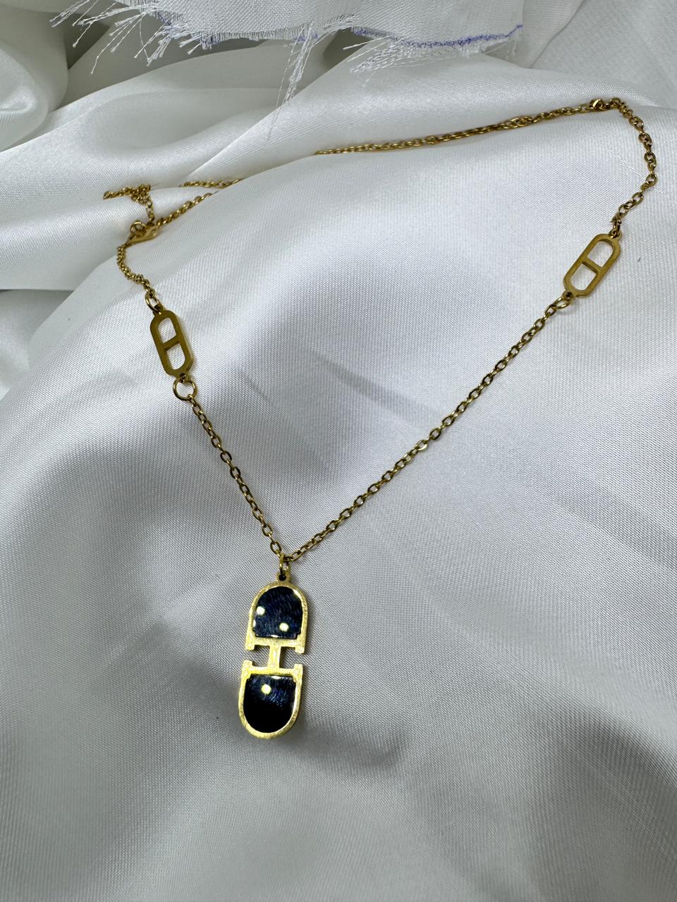 stainles steal chain with black stone