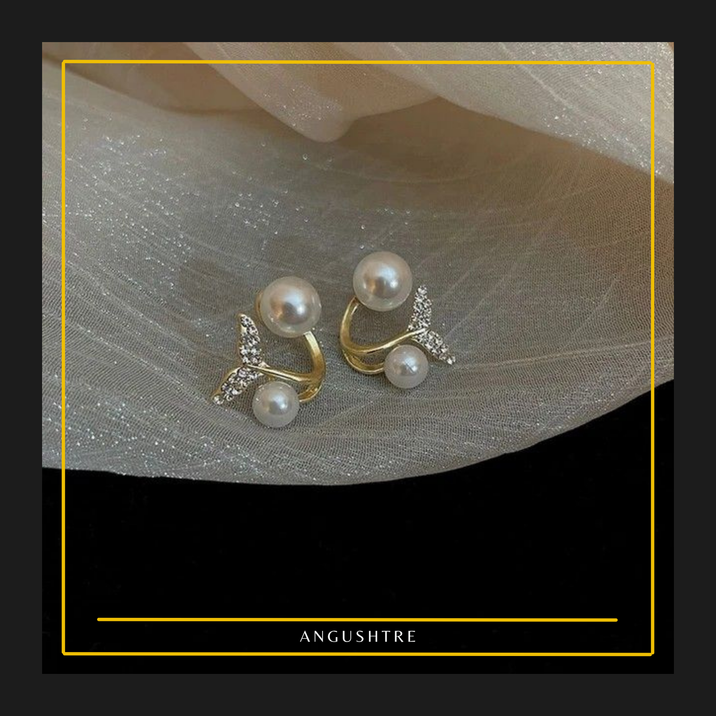 Gold Pearl Leaf Crystal Stud Earrings