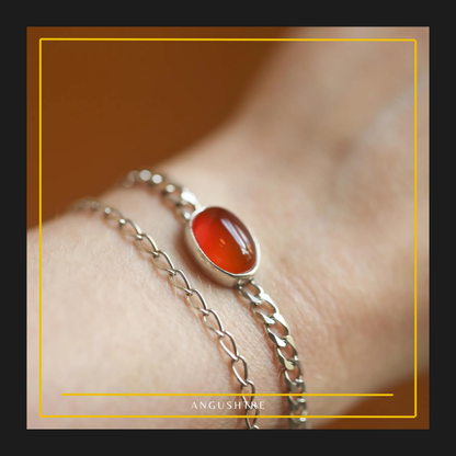 Yumni Red Agate (Aqeeq) Silver Chain Bracelet