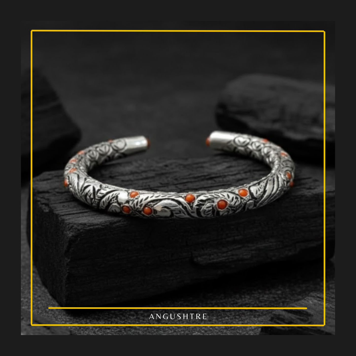 925 Sterling Silver Chitrali Bangle with Natural Marjaan Stones (Copy)