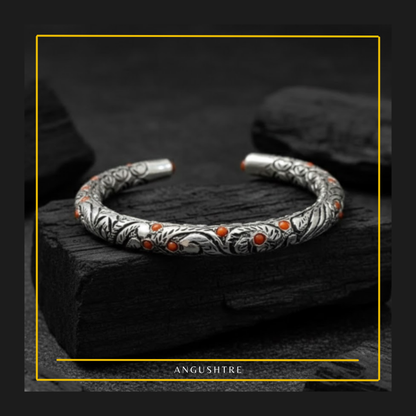 925 Sterling Silver Chitrali Bangle with Natural Marjaan Stones (Copy)