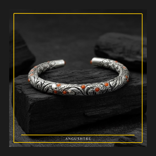 925 Sterling Silver Chitrali Bangle with Natural Marjaan Stones (Copy)