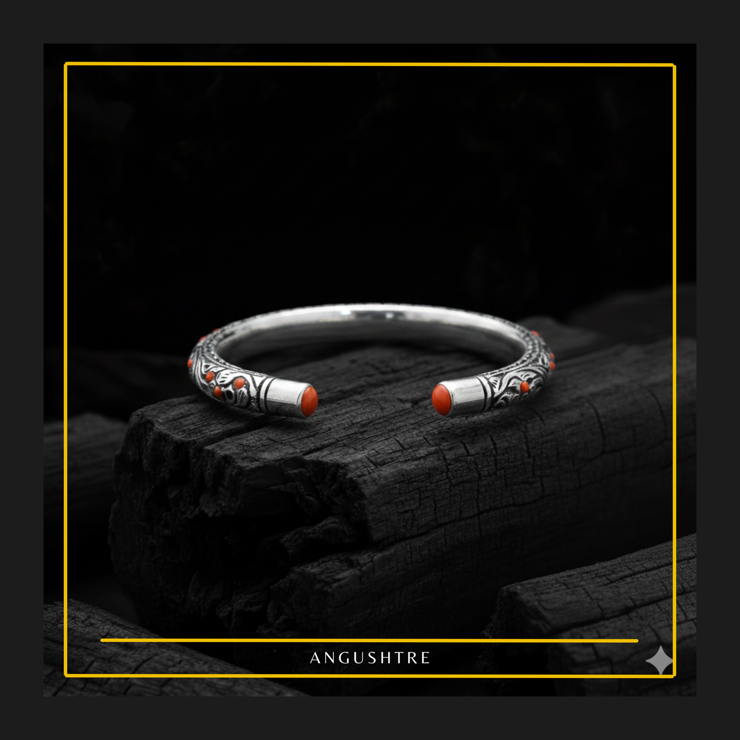 925 Sterling Silver Chitrali Bangle with Natural Marjaan Stones (Copy)