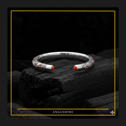 925 Sterling Silver Chitrali Bangle with Natural Marjaan Stones (Copy)