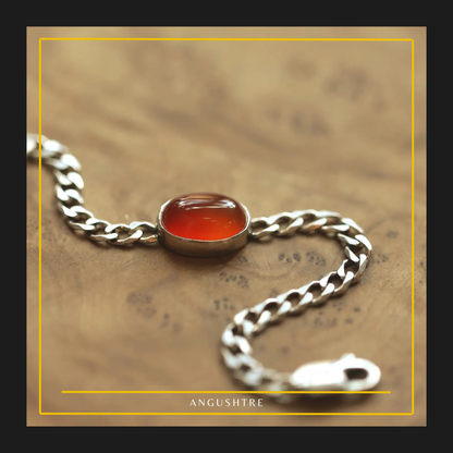 Yumni Red Agate (Aqeeq) Silver Chain Bracelet