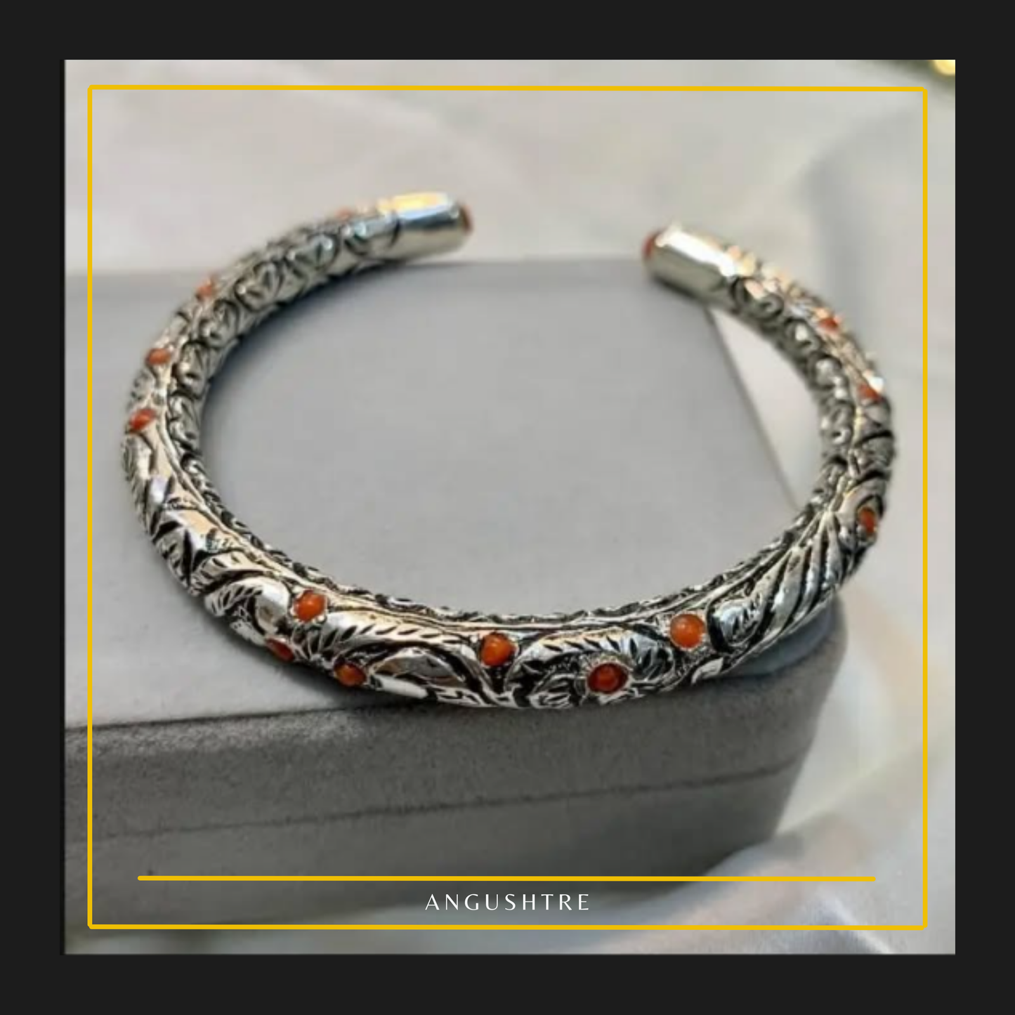 925 Sterling Silver Chitrali Bangle with Natural Marjaan Stones (Copy)