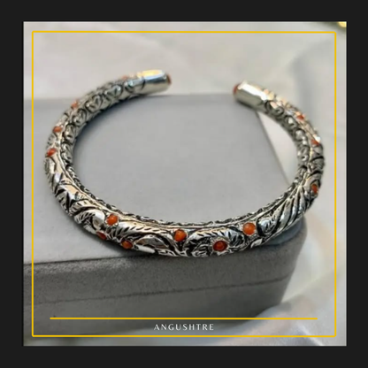 925 Sterling Silver Chitrali Bangle with Natural Marjaan Stones (Copy)