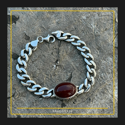 Yumni Red Agate (Aqeeq) Silver Chain Bracelet