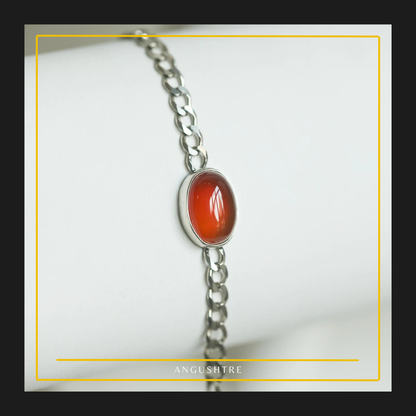 Yumni Red Agate (Aqeeq) Silver Chain Bracelet
