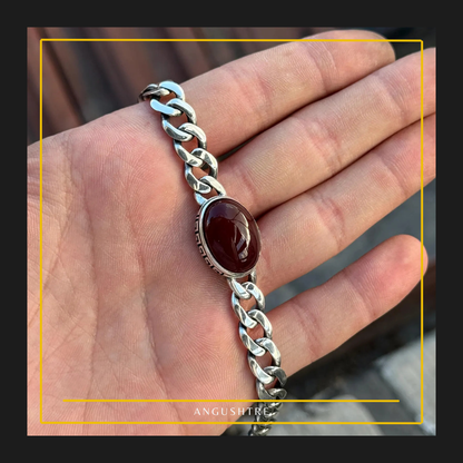 Yumni Red Agate (Aqeeq) Silver Chain Bracelet