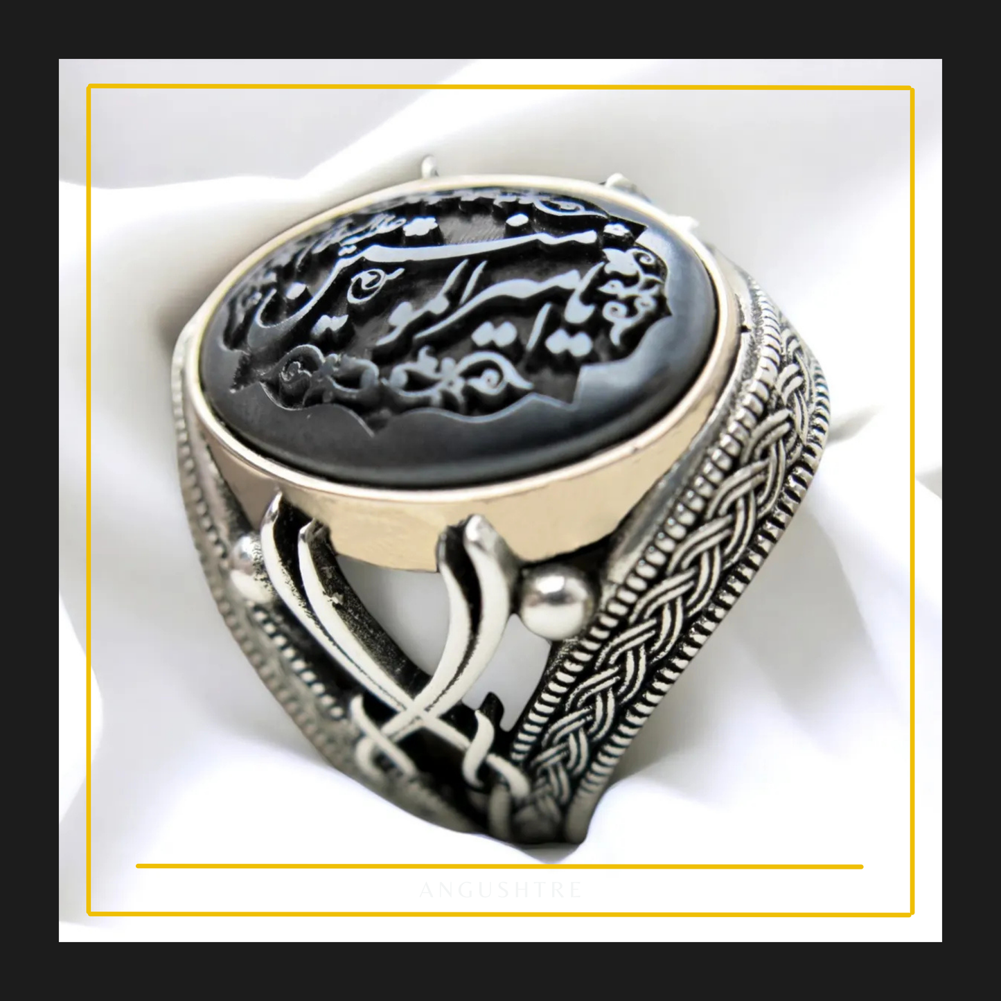 Zulfiqar Warrior Silver Ring – Saang Hadeed (Hematite) Gemstone in 925 Pure Sterling Silver for Men