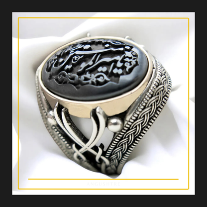 Zulfiqar Warrior Silver Ring – Saang Hadeed (Hematite) Gemstone in 925 Pure Sterling Silver for Men