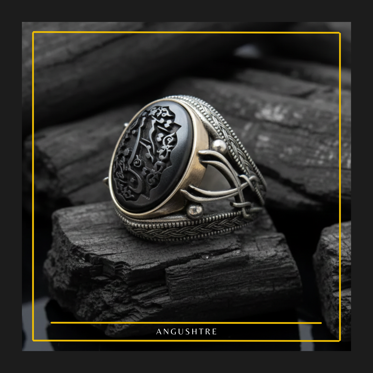 Zulfiqar Warrior Silver Ring – Saang Hadeed (Hematite) Gemstone in 925 Pure Sterling Silver for Men