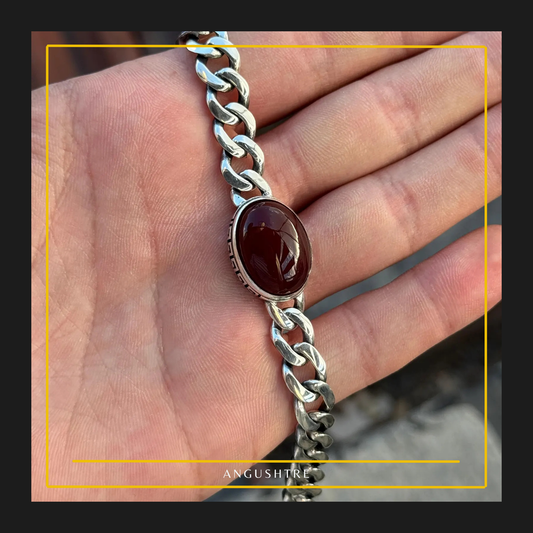 Yumni Red Agate (Aqeeq) Silver Chain Bracelet