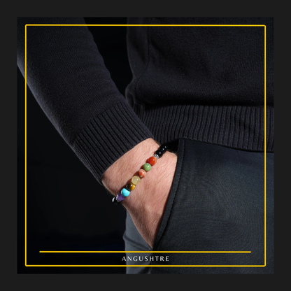 Men’s Chakra & Onyx Bead Bracelet – Energy, Focus & Protection