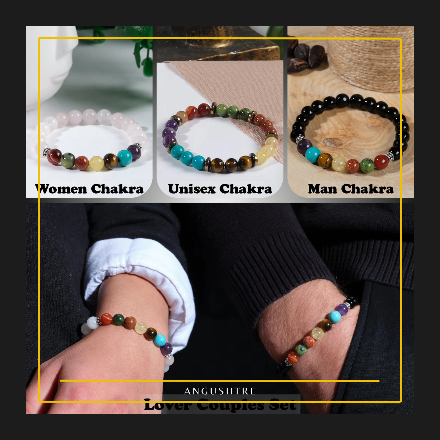 Men’s Chakra & Onyx Bead Bracelet – Energy, Focus & Protection