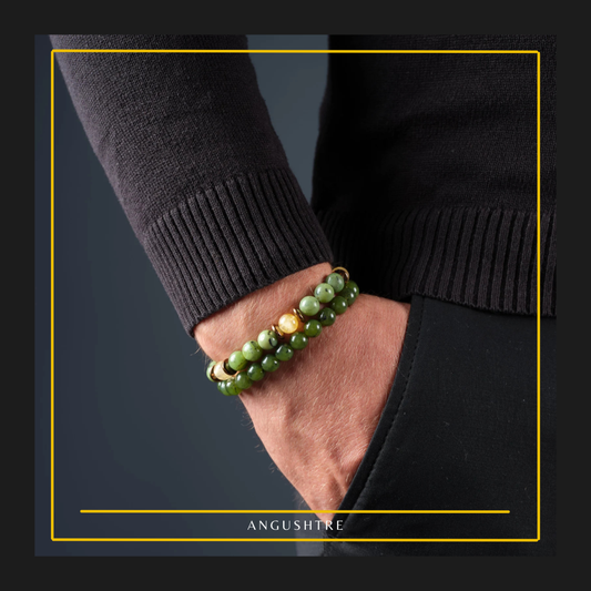 Men’s Green Jade & Citrine Bracelet Set (Set of 2) – Energy, Focus & Prosperity