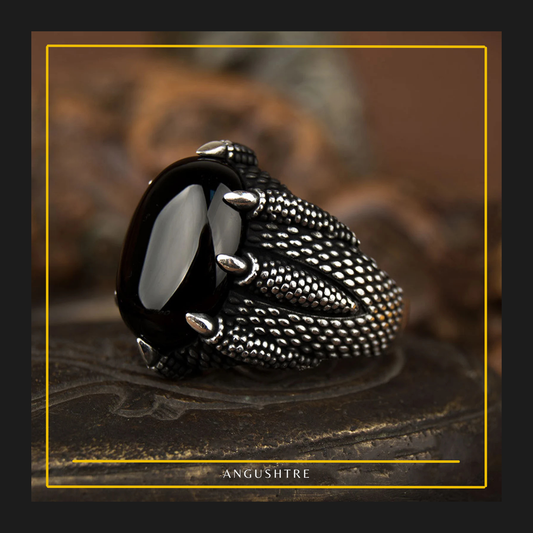 Tiger Claw Lion Ring – BLack Hussaini Aqeeq Stone
