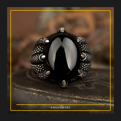 Tiger Claw Lion Ring – BLack Hussaini Aqeeq Stone