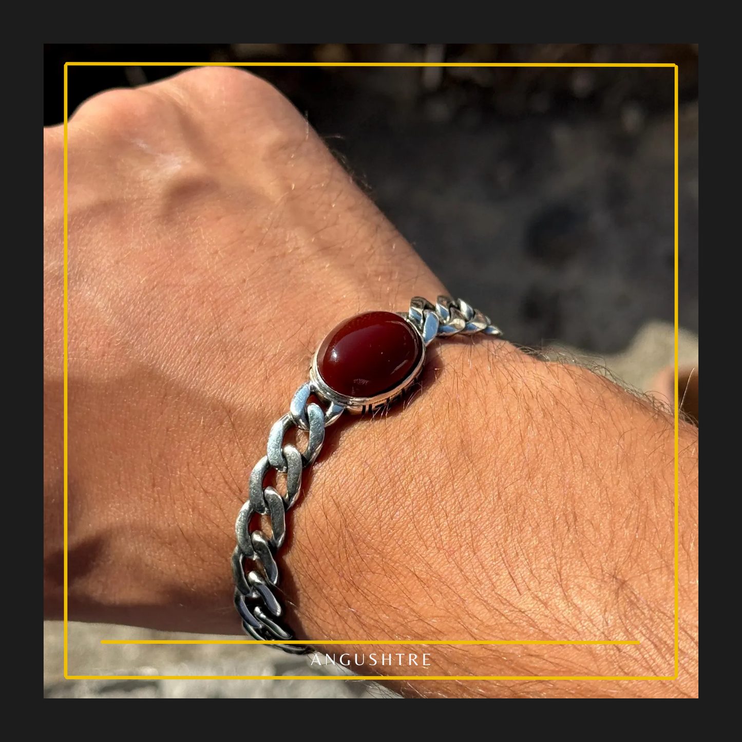 Yumni Red Agate (Aqeeq) Silver Chain Bracelet