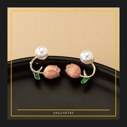 Elegant Leaf Pearl Stud Earrings – Minimalist Daily Wear