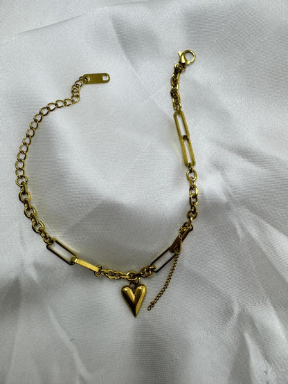 18k Gold Plated Stainless Steel Heart Bracelet
